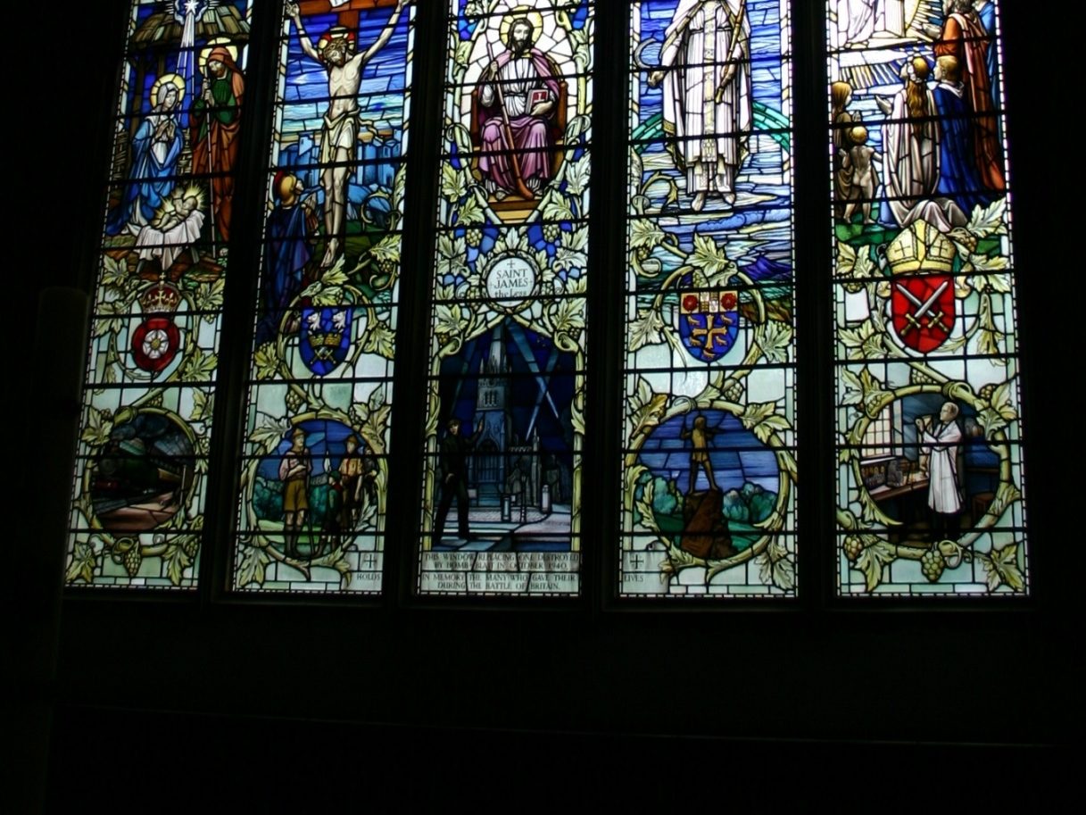 Alexander Fleming's stained glass window, St James Church, Paddington, London - 04.JPG
